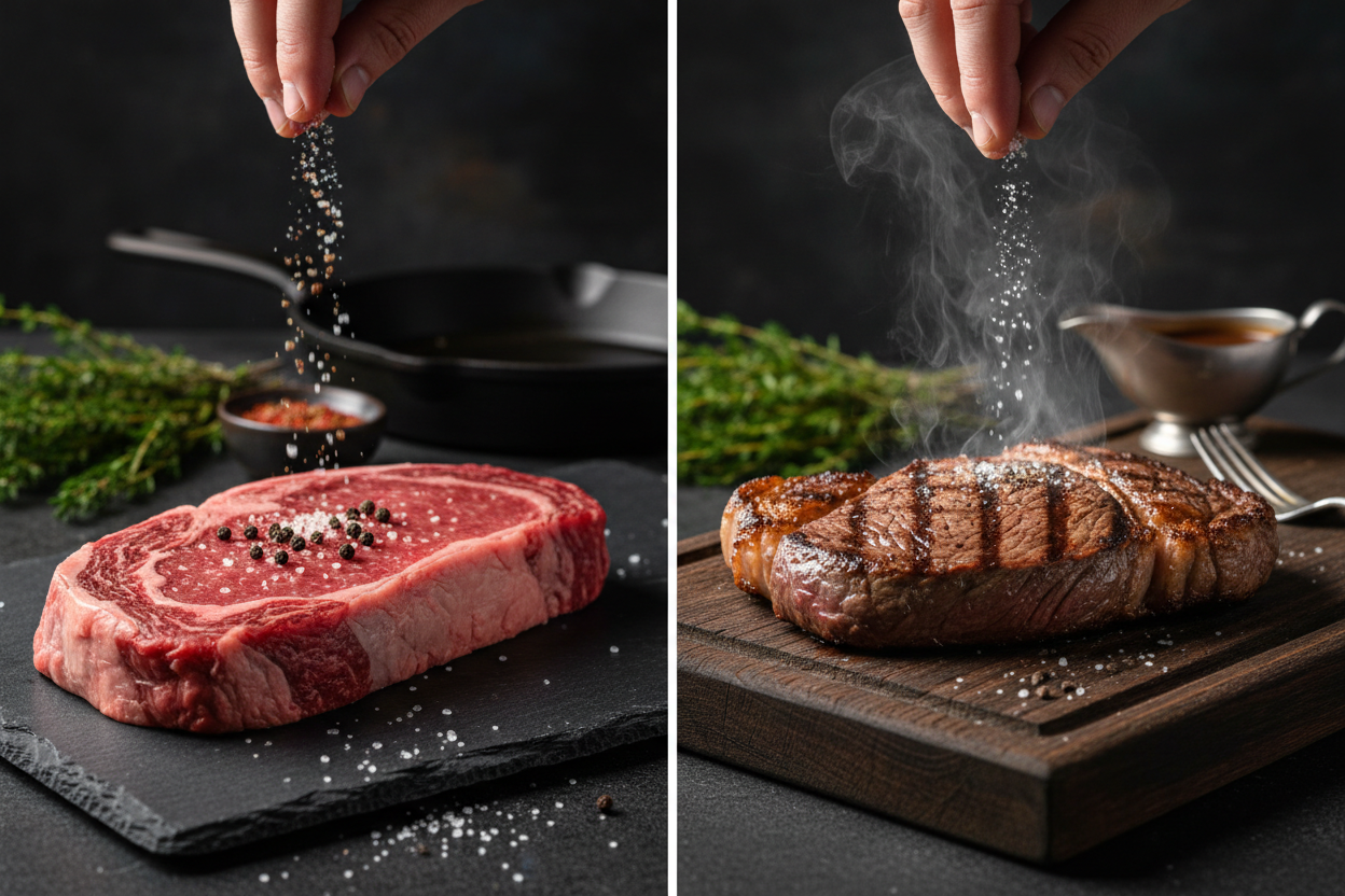 The Age Old Debate! Season your steak before or after cooking!